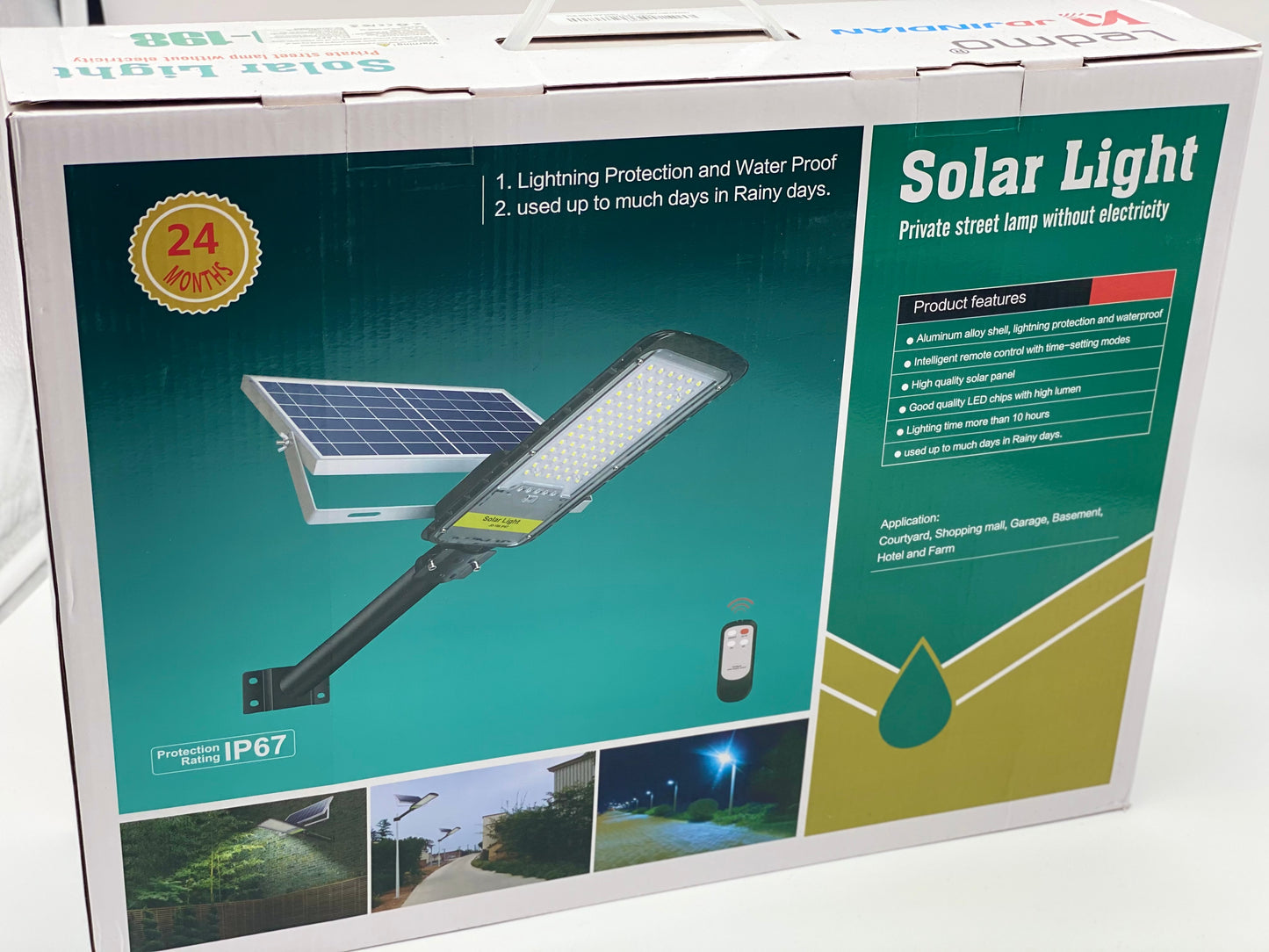 Lampadaire lampe solaire extérieur 80W 6500K 800LM avec télécommande IP67 étanche neuve