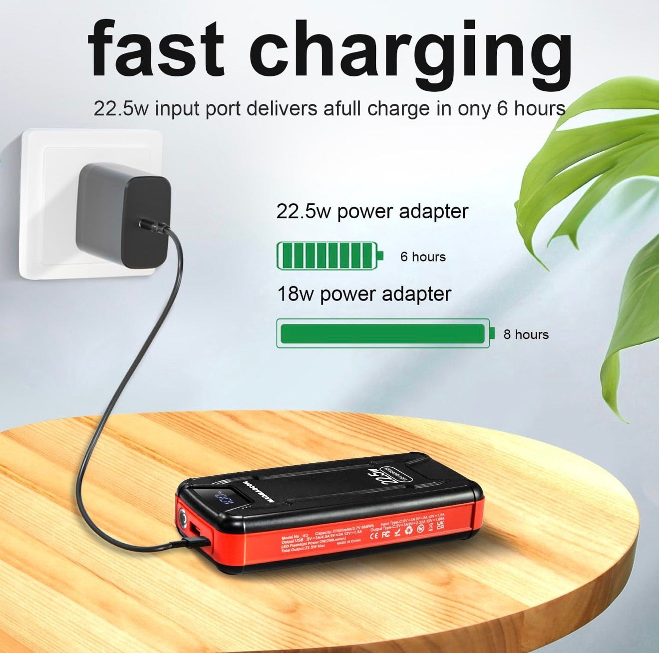 Banque d'alimentation 27000 mAh PD20W Chargeur étanche USB C Batterie externe Chargeur solaire avec sorties, Power Bank pour smartphones, tablettes et plus encore