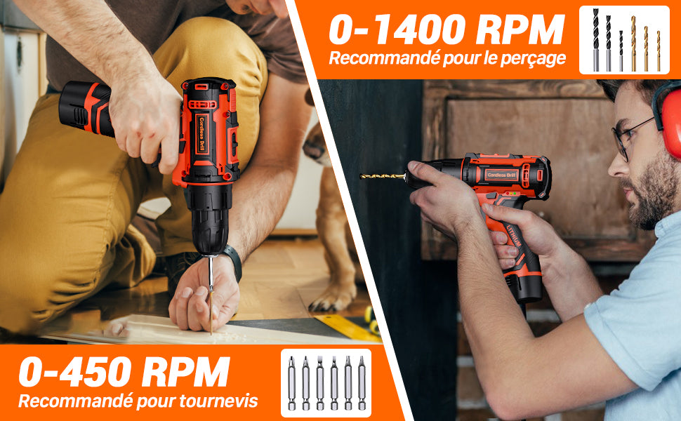 Perceuse Visseuse Devisseuse Sans Fil 12V, avec 2 Batteries et 25 Accessoires, 25Nm neuve