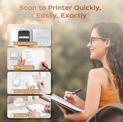PRT Mini imprimante - Imprimante Thermique Portable sans Encre - Imprimante de Poche Bluetooth - Imprimante de téléphone pour étude, Graphiques, Photos