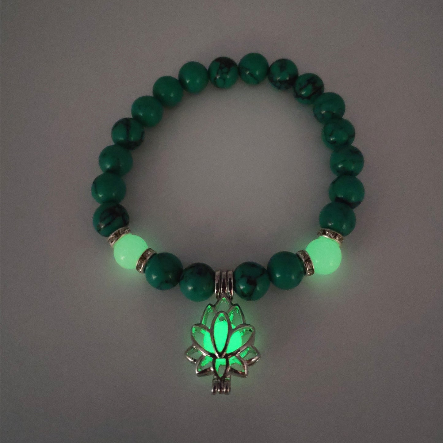 Bracelet "Lotus Lumineux" – Pierre Naturelle, Énergie Yoga & Perles Phosphorescen