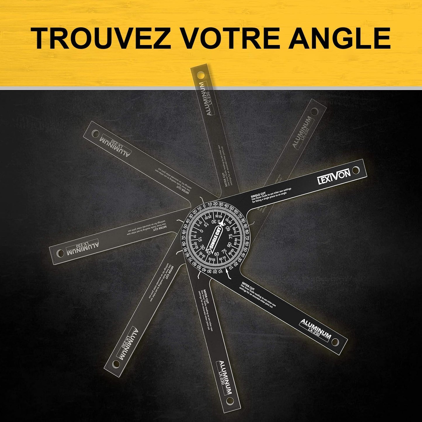 LEXIVON Rapporteur d’Angle | Règle D'angle en Aluminium, Mesure d'angle à 360° 7 Pouces avec Graduations gravées au Laser, pour travail du bois, devoirs, construction, Dessiner et Mesurer (LX-230)