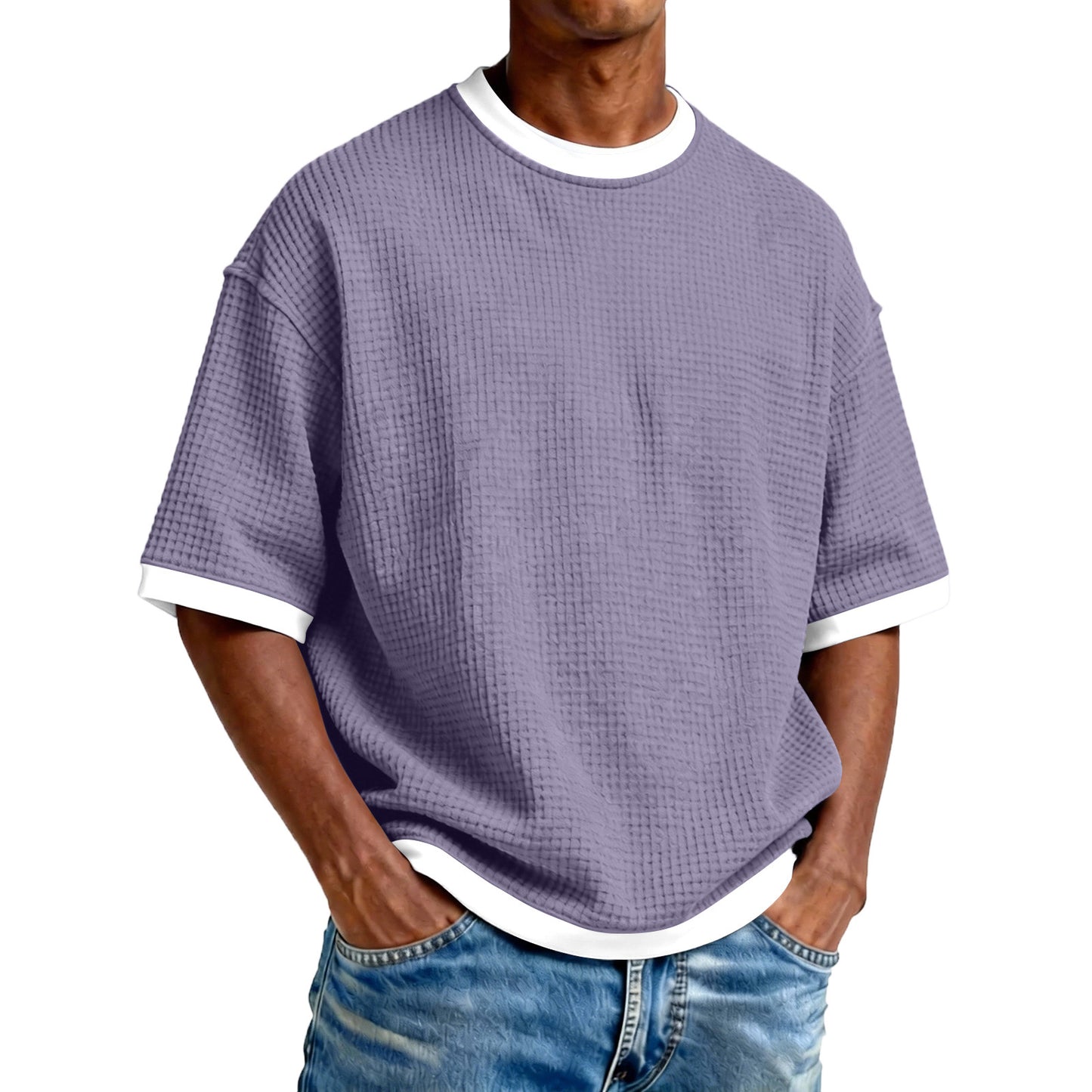 T-Shirt "Contrast-Edge" – Col Rond & Design Bicolore en Mélange de Coton