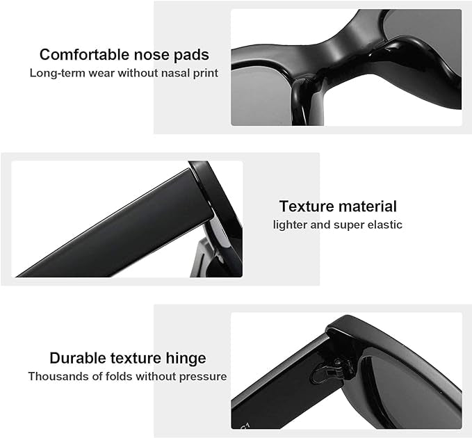 Lunettes de Soleil Rétro Rectangulaires, 3 Pièces Lunettes de Soleil Rétro Lunette de Soleil Vintage Lunettes de Soleil à La Mode Avec Protection UV 400 Lunettes De Soleil Pour Femmes Hommes