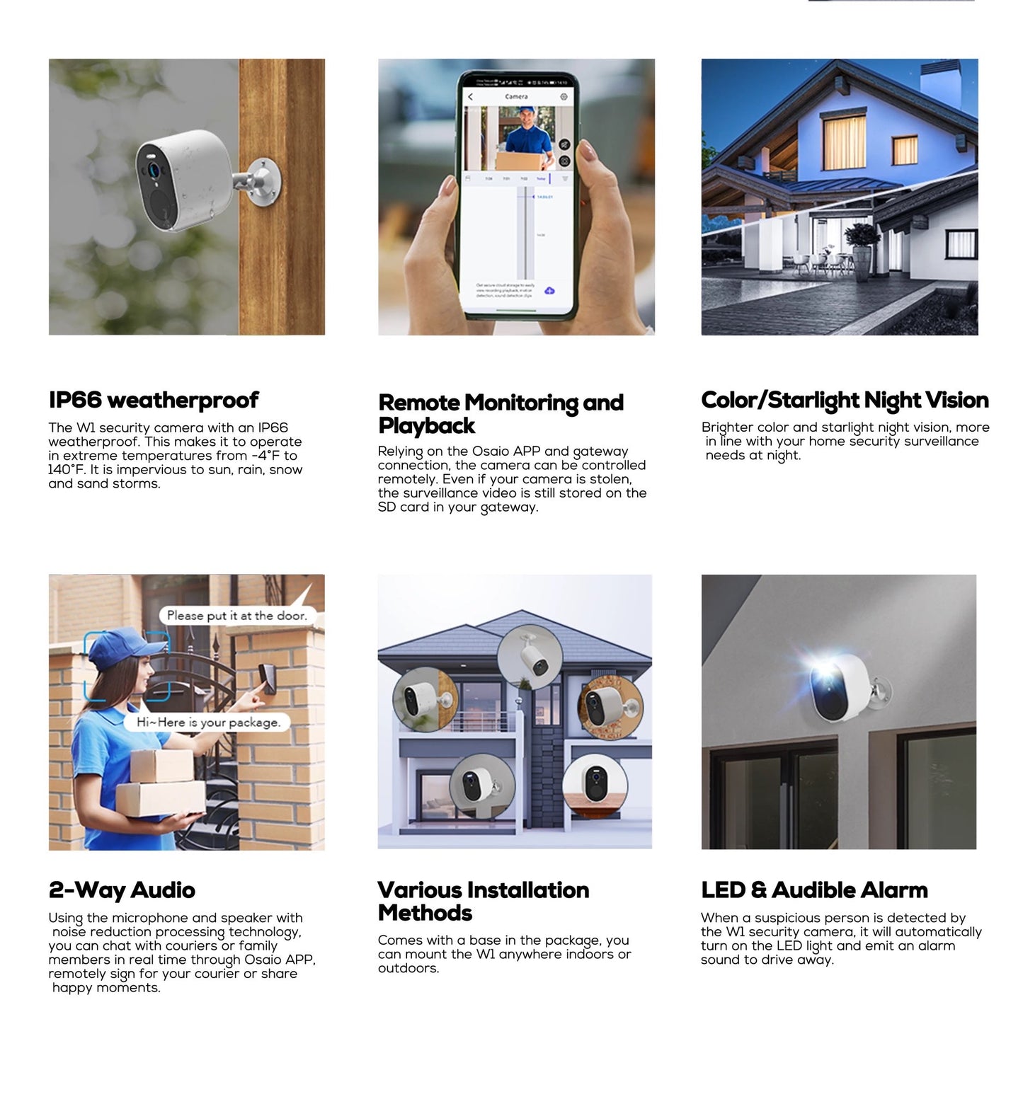 Caméra de sécurité sans fil pour l'extérieur, WiFi 1080P avec vision nocturne en couleur, audio bidirectionnel