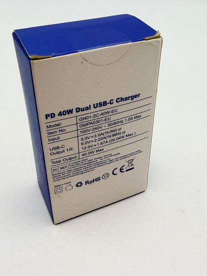 GMM Chargeur USB C PD - Double bloc d'alimentation USB C - 2 x 20 W - Charge rapide USB C - Double USB C - Compatible avec iPhone 13/12/11, Samsung Galaxy, iPad/iPad Mini, Xiaomi Note 11