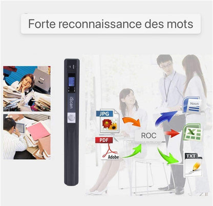 Scanner à main Scanner de documents couleur de résolution 900DPI Scanner portable sans fil A4 avec carte 8G Micro SD Format JPG et PDF Noir (Pack MEHRWEG)