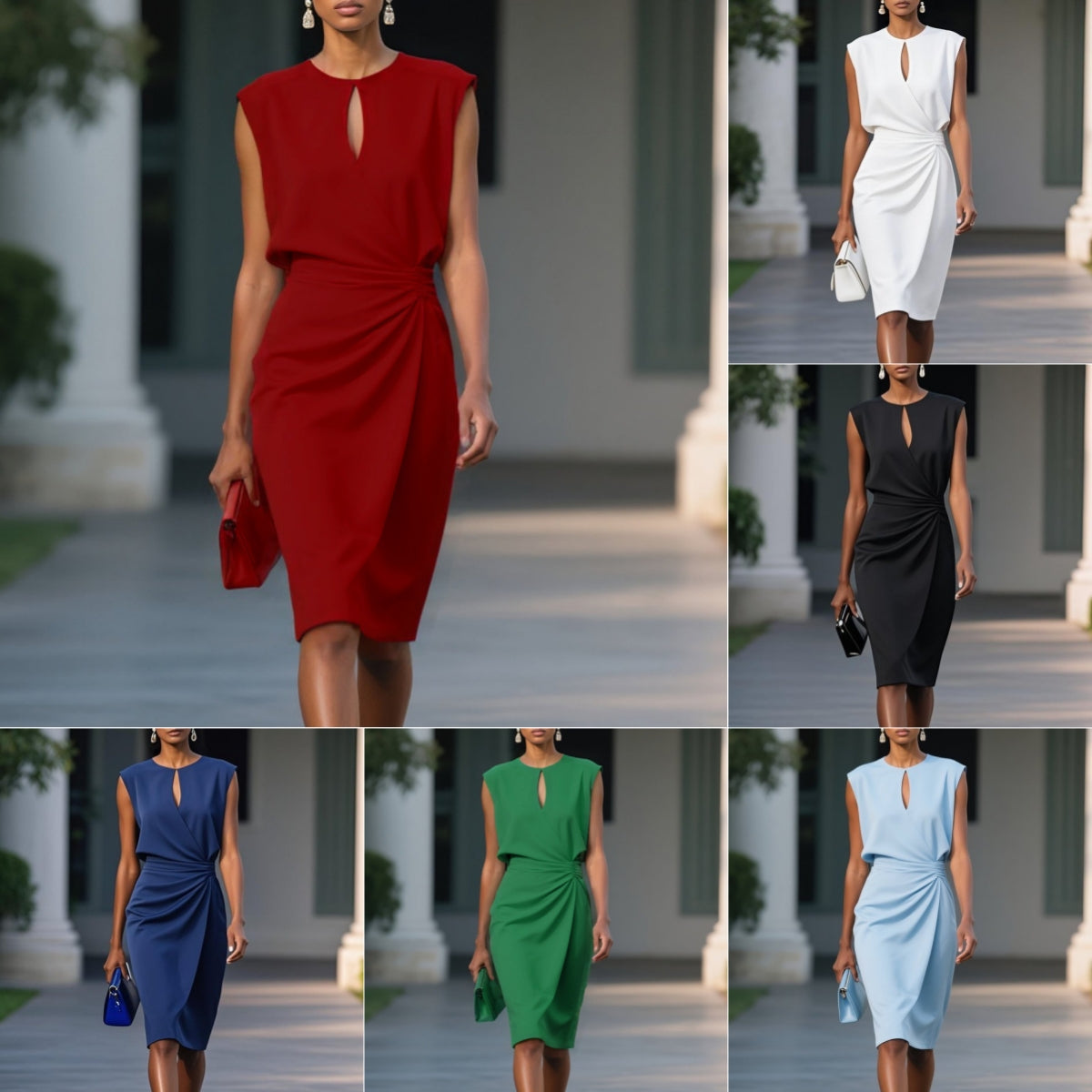 Robe "Soleil de Minuit" – Coupe Évidée, Col Noué Rétro & Silhouette Midi