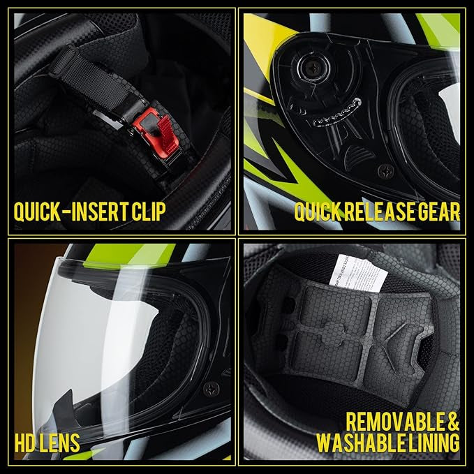 Casque de Moto Intégral, Scooter Respirant pour Femme Homme Adultes, Protection de Sécurité, Certifi XL
