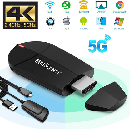 Miracast AirPlay DLNA Écran WiFi 2,4 G + 5 G sans Fil 4K HDMI Adaptateur Mini Appareil de Miroir Support Miracast AirPlay DLNA pour Smartphones Android/PC/MacBook sur Moniteur TV/projecteur