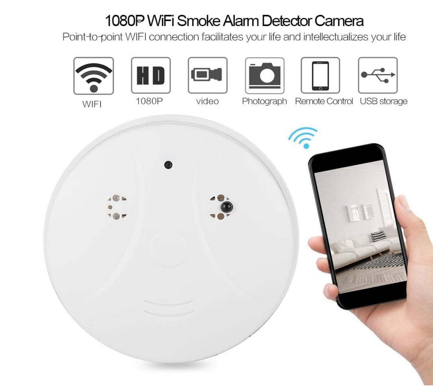 Détecteur D'alarme 1080P WiFi Caméra 32GB Vidéo DV DVR 15M Télécommande Nanny Motion Cam