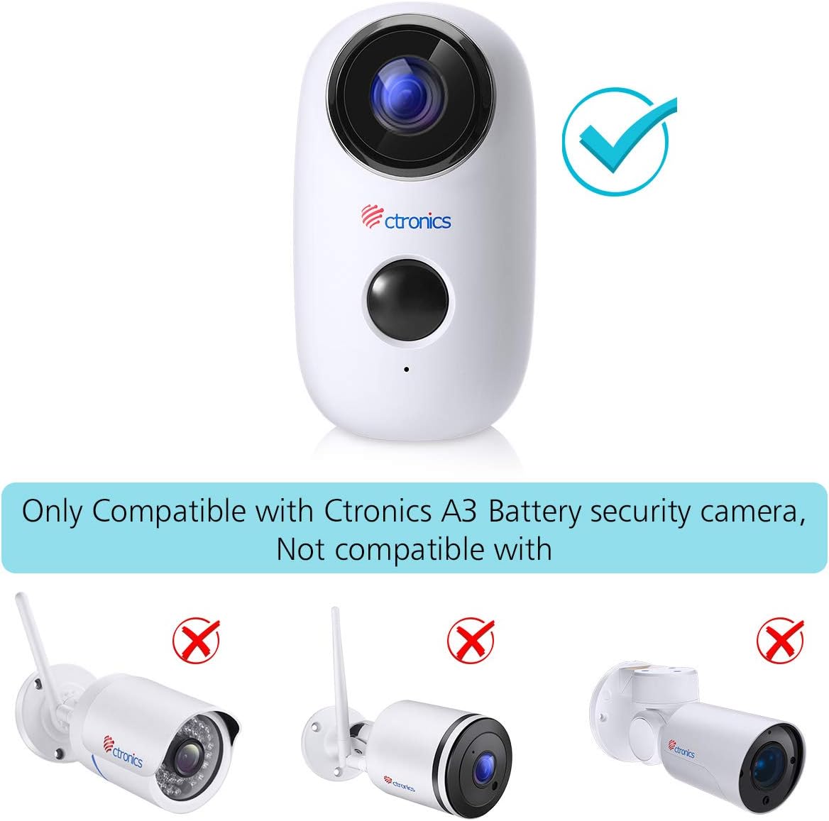 Ctronics Caméra de Surveillance Batteries Rechargeable WiFi, Caméra Batterie WiFi extérieure sans Fil avec détecteur de Mouvement PIR, Audio bidirectionnel, Vision Nocturne, étanche (Panneau Solaire)
