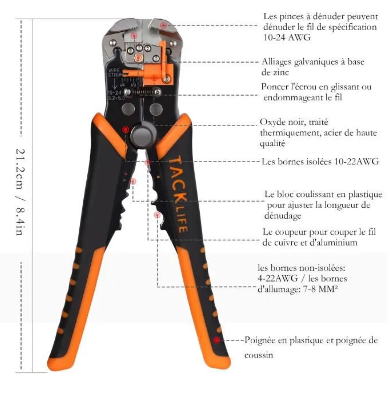 Pince à Dénuder Automatique TACKLIFE - Coupeur Câble Fil Corde - Outil Sertissage