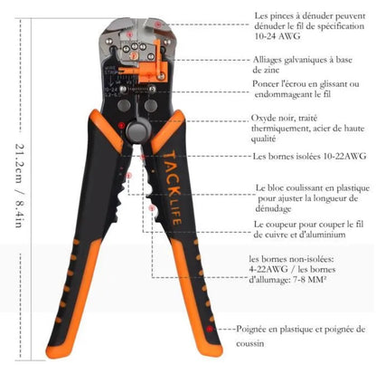 Pince à Dénuder Automatique TACKLIFE - Coupeur Câble Fil Corde - Outil Sertissage