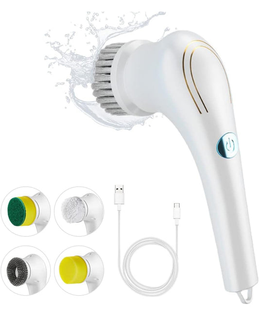 Brosse de Nettoyage Électrique sans Fil, Rotative à Main Multifonctionnelle, avec 5 Têtes, Etanche