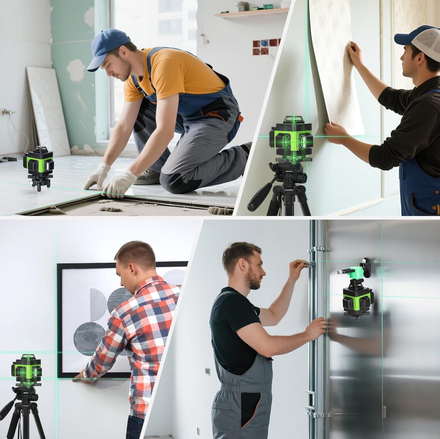 Niveau Laser 4D 16 Lignes ±3° Niveau Automatique, 2x2400 mAh Batteries Rechargeables IP54, 1.2M 3-Réglable trépied