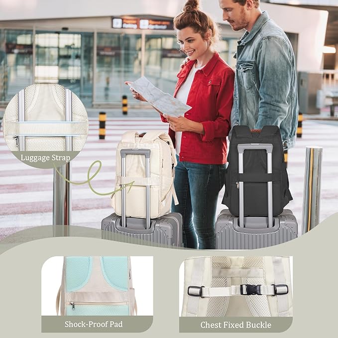 Sac a Dos Voyage Cabine Avion pour Ryanair Easyjet Valise Bagages Cabine Antivol avec Compartiment pour Ordinateur, 40x20x25cm, Beige