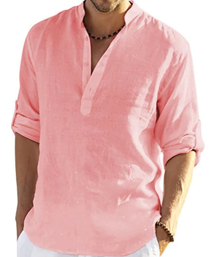 Chemise "Zenith-Linen" – Col Montant, Coupe Ample en Lin & Coton Respirant