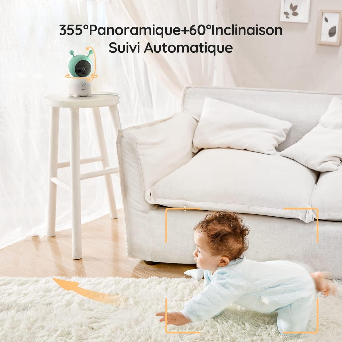 Babyphone Caméra 2K 5" PTZ 355°Camera Bebe,détection des Mouvements, Suivi Automatique neuf