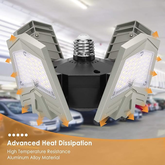 Éclairage de garage à LED Avec 4 panneaux Réglables, E27 6500K 12000LM 120w neuf