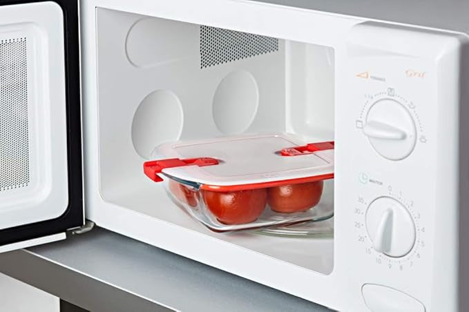 Pyrex - Cook&Heat - Plat Carré en Verre avec Couvercle Hermétique Spécial Micro-Ondes – Boîte de Conservation – Cuisinez au Four, Conservez et Réchauffez, Transparent
