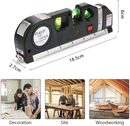 Niveau laser multifonctions, niveaux Intbase 3 Modes laser avec règle de mesure double face et ruban à mesurer 8 m / 2,5 m Niveau à bulle à 45 degrés Outil de mesure DIY (batterie incluse)