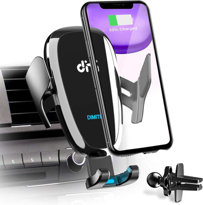 Support de téléphone portable Voiture avec fonction de chargeur, induction Qi 10w Chargeur sans fil Support de téléphone portable de voiture Kit de mise à niveau Chargeur de voiture avec 2 clips de ventilation Charge rapide pour iPhone 11/11 Pro Max/SE/Sa