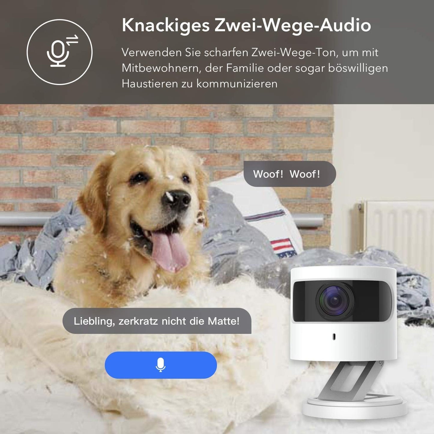 Mini Caméra WiFi, caméra IP WLAN HD 1080p, caméra de surveillance Smart Home intérieure avec vision nocturne couleur IR, assistant vocal, caméra bébé, audio bidirectionnelle