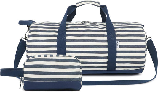 Sac en toile de Voyage pour Femmes et Hommes - Sac de Sport - Small Travel Duffel Bag & Sports Gym Bag (1.0 Ensemble rayé Bleu)