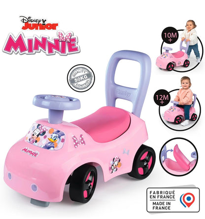 Smoby - Minnie Porteur Auto - Fonction Trotteur - Aide à la Marche - Volant Directionnel - Coffre à Jouets - Confiance, Coordination, Motricité - A Partir de 10 Mois - Fabrication Française