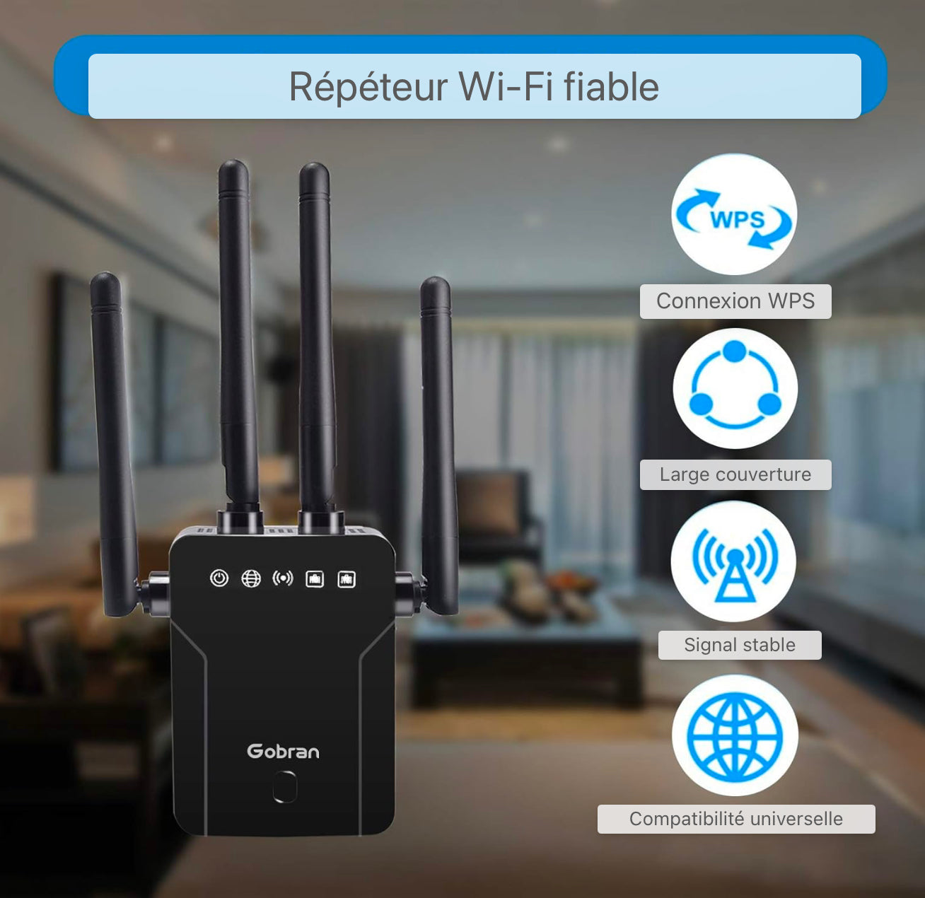 WLAN Repeater WLAN Amplificateur 1200Mbit/s Dualband 5GHz 2.4GHz, WiFi Amplificateur Point d'accès Port Ethernet/LAN/WPS, AP/Répéteur/Routeur, Facile à installer, Compatible avec tous les appareils WLAN