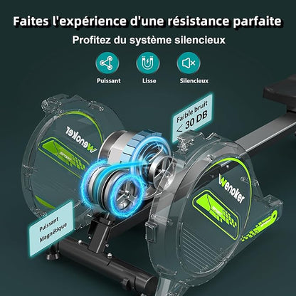 Rameur magnétique Pliable pour la Maison 2025 Mise à Jour,capacité de Poids de 160 kg,Silencieux et Lisse avec Support de Tablette pour écran LCD et Coussin de siège Confortable