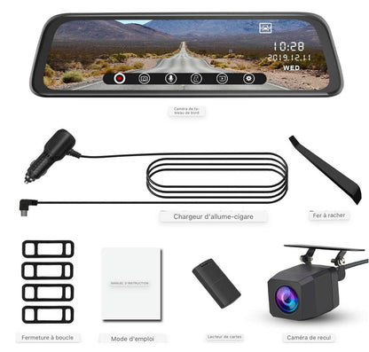 AWESAFE Rétroviseur Dashcam 1080P 10 pouces Caméra de voiture avant et arrière avec 170 degrés grand angle WDR Vision nocturne Enregistrement en boucle Capteur G Détection de mouvement Mode de stationnement