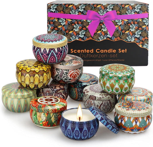 Coffret Cadeau de Bougies Parfumées, 12 bougies d'aromathérapie, Bougies 100% Soja neuves