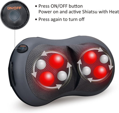 SNAILAX Masseur Shiatsu pour Cou et dos avec Fonction de Chaleur Pétrissage Massage oreiller pour Soulagement des Douleurs Musculaires Cou Dos Nuque Cuisse Epaule Bureau Domicile Voiture SL618