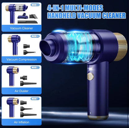 Aspirateur à main sans fil 12000 PA 4 en 1 avec 2 filtres HEPA lavables pour voiture, cuisine, maison et nettoyage des poils d'animaux, rechargeable, portable, léger