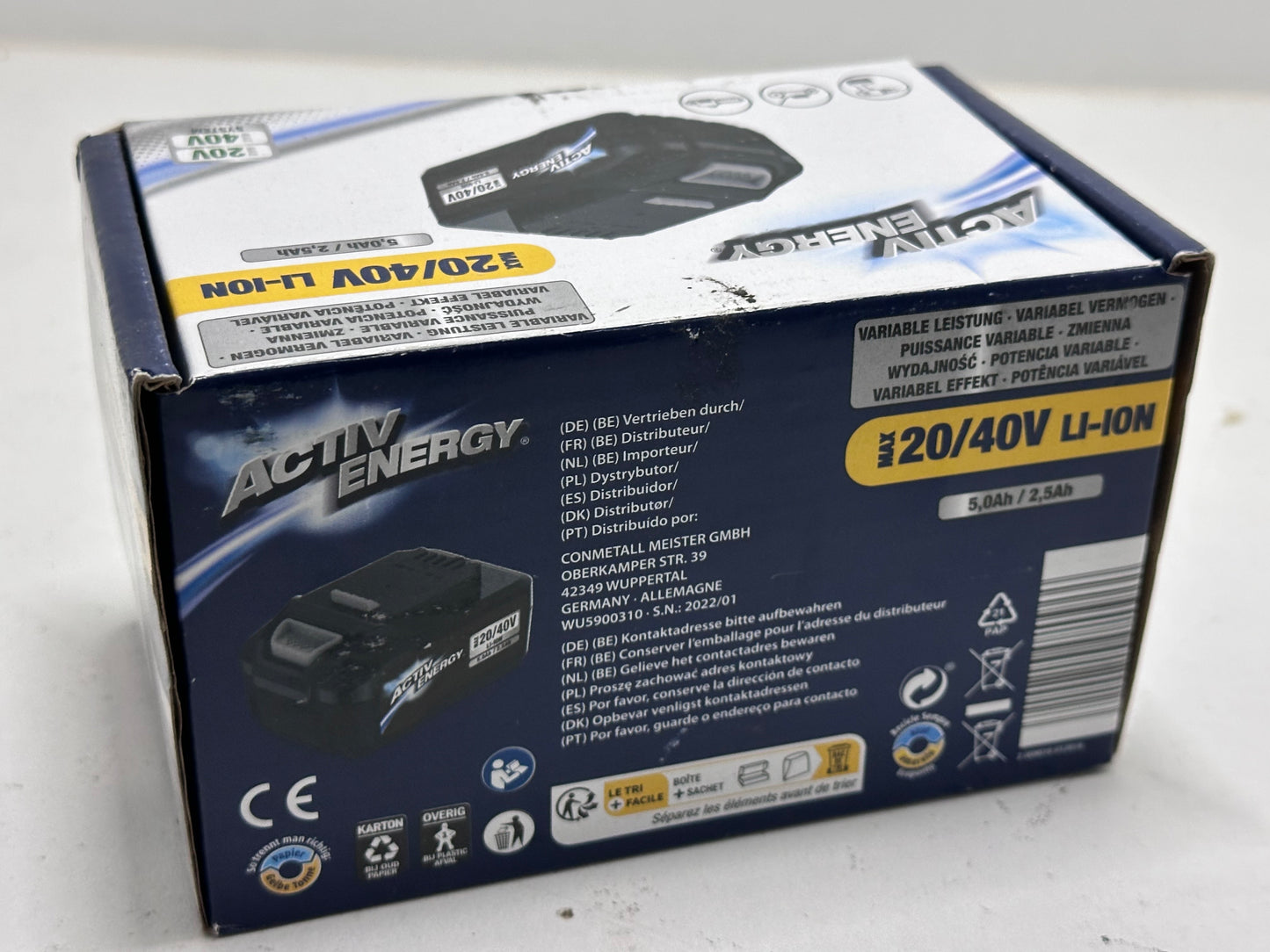 ACTIV ENERGY Batterie Li-Ion, 20/40 V 5,0 Ah / 2,5 Ah, 90 Wh, pour les outils sans fil Ferrex