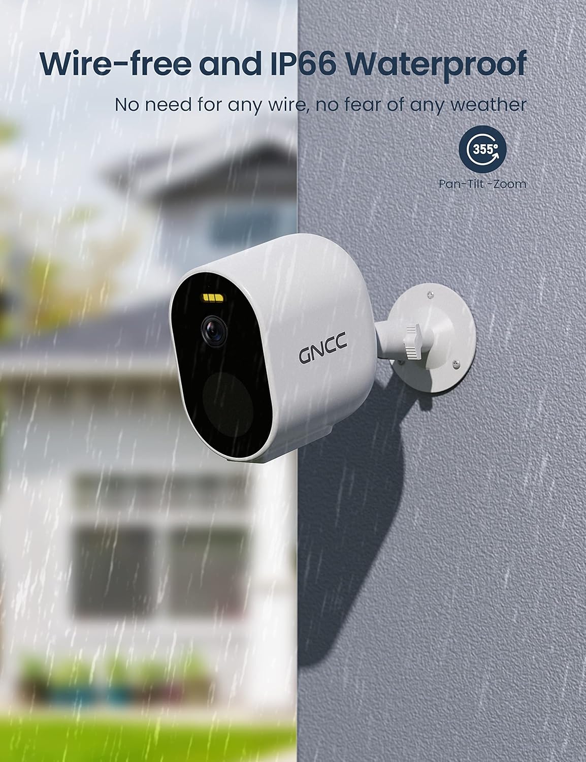 GNCC Caméra de Surveillance Extérieure avec Batterie W1, 1080P 1080P Caméra IP sans Fil avec Détecteur de Mouvement PIR, Ètanchéité IP65, Audio Bidirectionnel, Stockage Clou/SD