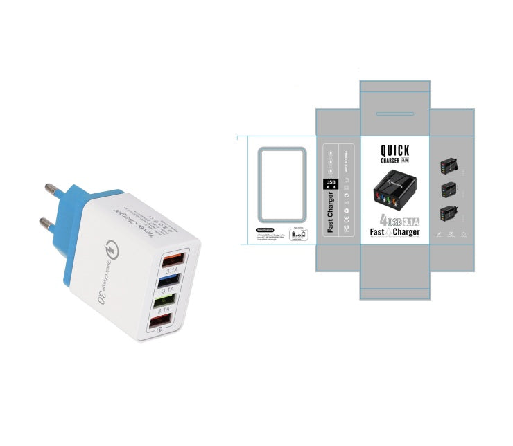 Chargeur USB Charge rapide 3.0 4 Adaptateur de téléphone pour tablette Chargeur mobile mural portable