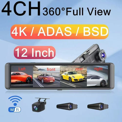 Rétroviseur "Omni-Vision 4K" – Écran 12" Tactile, Caméra 360° & Alerte d'Angle Mort (BSD)
La vision panoramique ultime pour une conduite sans compromis