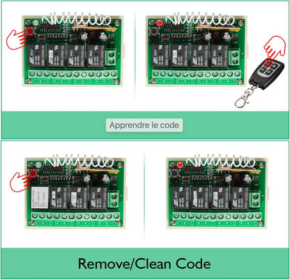 Télécommande radio 433 MHz Longue distance 12V 4CH Télécommande sans fil Interrupteur Relais 2 Transceivers avec 1 récepteur Télécommande pour fenêtre, porte de garage, voiture jouet