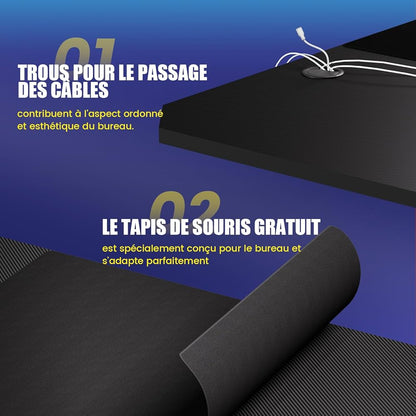 Bureau Gaming 120 x 60 cm, Bureau Gamer avec Tapis de Souris, Table Gaming PC en Fibre de Carbone avec Crochet pour Casque, Noir (Noir)