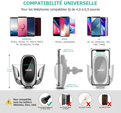 Oasser Chargeur Sans Fil de Voiture 10 W Chargeur à Induction de Voiture pour IPhone XS Max/XS/XR/X, IPhone 8/8 Plus, Nexus 7/6/5, Galaxy S9/S8/S8+/S7/S6 , Note 5 et Appareils Qi