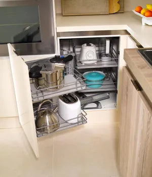 Rangement d'angle 4 paniers tirant gauche pour meuble d'angle bas, DELINIA neuf