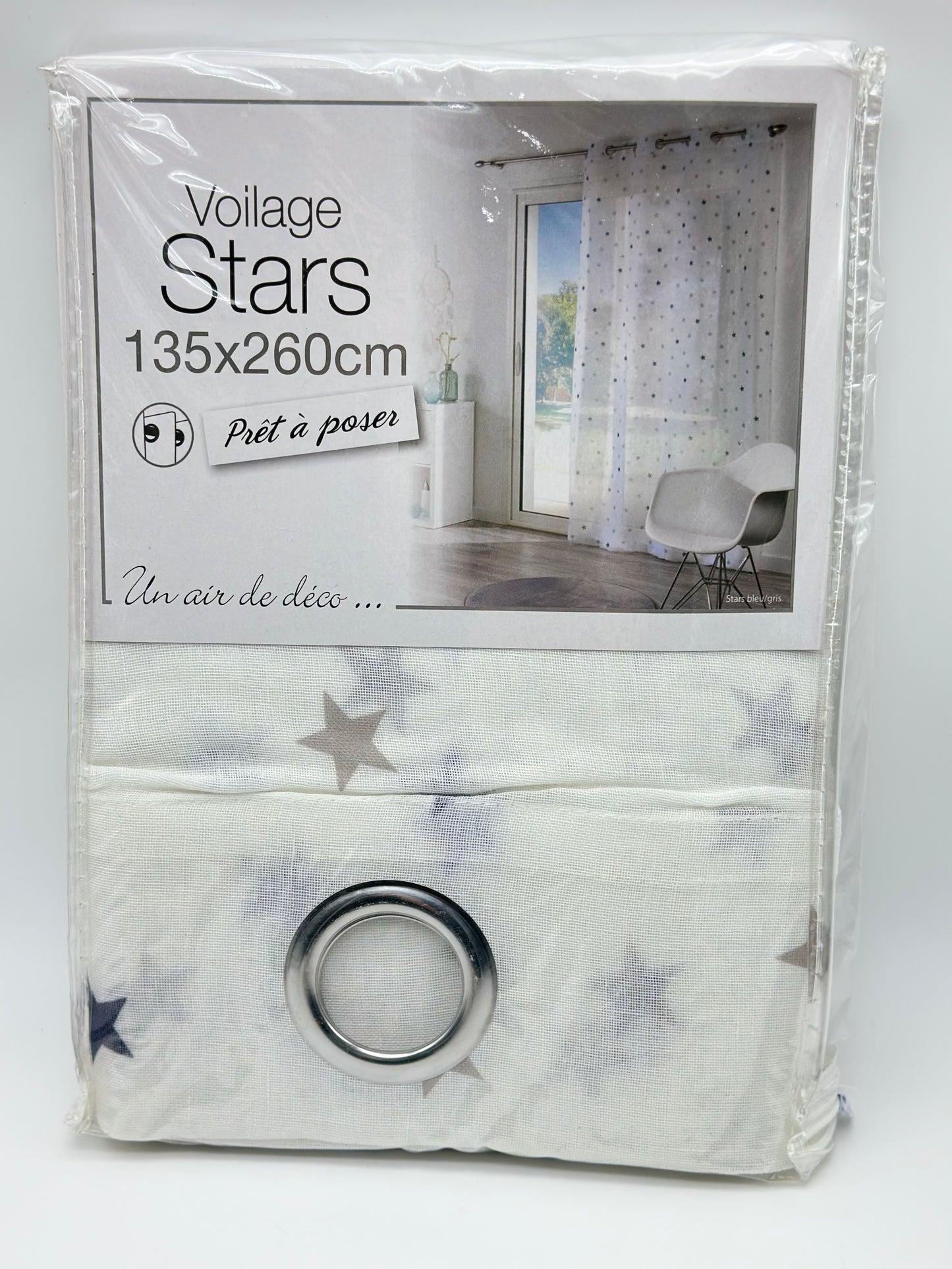 Voilage tamisant, Stars bleu et blanc l.135 x H.260 cm