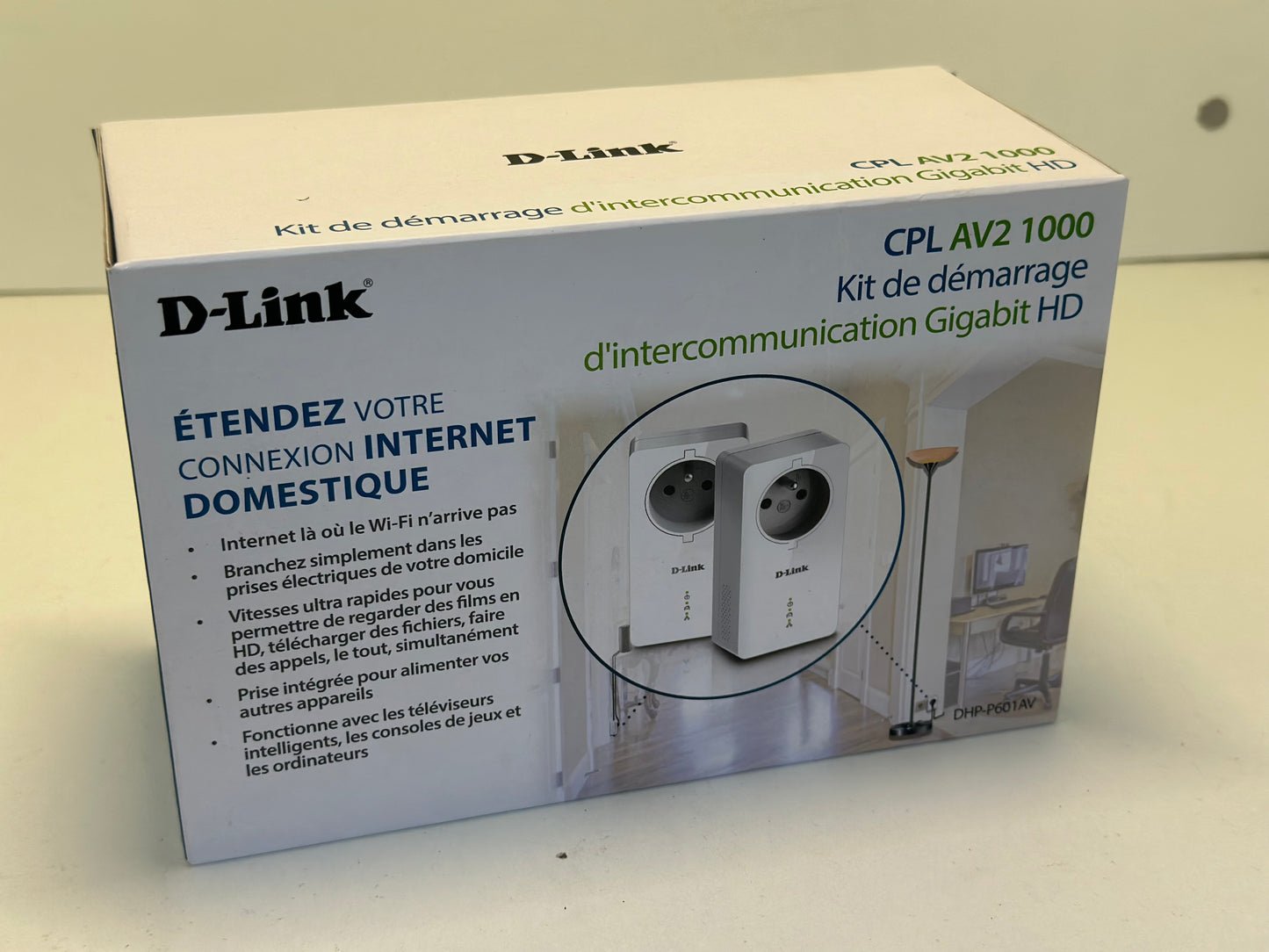 CPL 1000 mbps, Kit de 2 Adaptateurs HomePlug AV2 1000 HD prise intégrée- Idéal tv sans wifi neuf