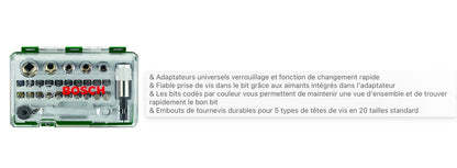 Bosch 27pcs. Jeu d'embouts de tournevis et à cliquet (PH, PZ, Hex, T, S-Bit, accessoires perceuse-visseuses et tournevis)