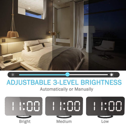 Réveil Numérique LED Miroir Horlogue Digital Réveil de Chevet Réveil Matin Miroir Maquillage Fonction Snooze, Lumière de Nuit, Luminosité Réglable, Double Ports USB Charger Téléphones Intelligents