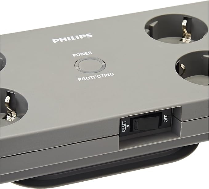 Philips Prise 8 Voies - 230V - Type F - Noir - Protection Secteur - Prises Coaxiales et Téléphonique