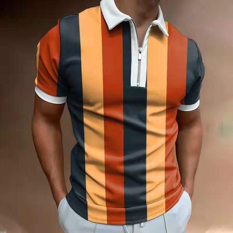 Polo "Club-Stripes" – T-shirt à Revers Imprimé & Maille Respirante
